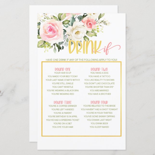 Lámina Bebe si juego - Floral rosa y oro (Anverso / Reverso)