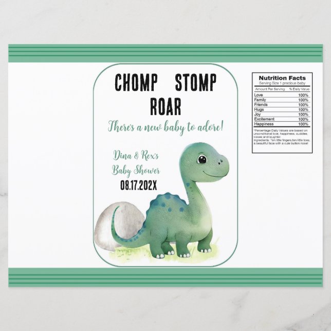 Lámina Bebé Verde Dinosaurio Chomp Stomp Roar Chip Bag (Anverso)