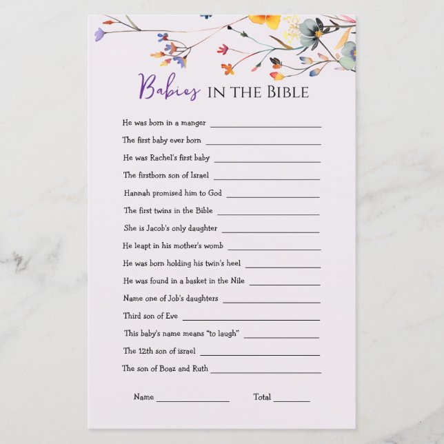 Lámina Bebés de flores silvestres en el juego de Baby Sho (Anverso)