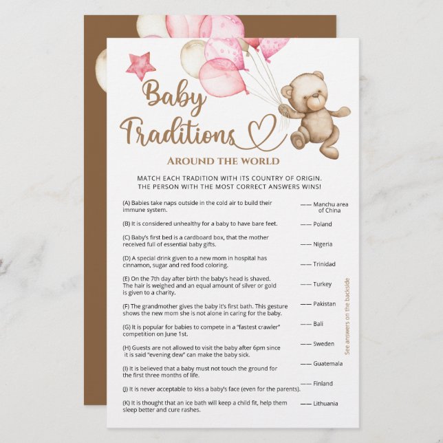 Lámina Bebés tradiciones de oso de peluche ducha de bebé (Anverso / Reverso)