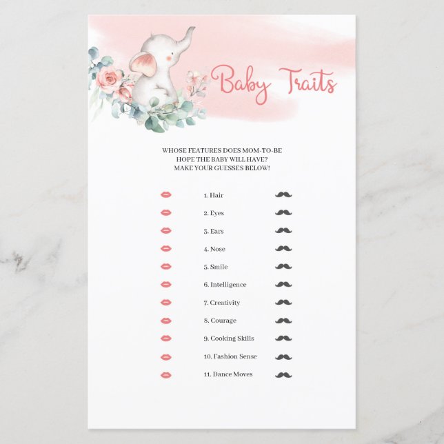 Lámina Bebida Cute Niña Elefante Eucalyptus Rasgos para B (Anverso)