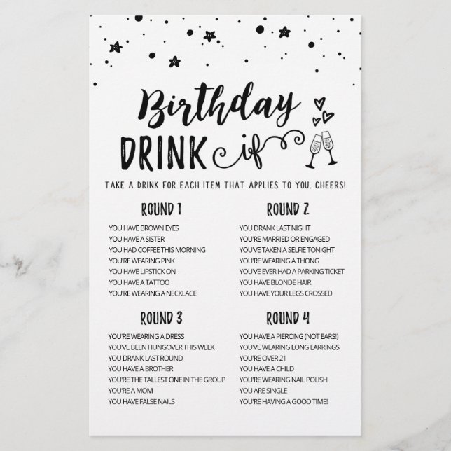 Lámina Bebida de cumpleaños SI juego de fiesta de cumplea (Anverso)