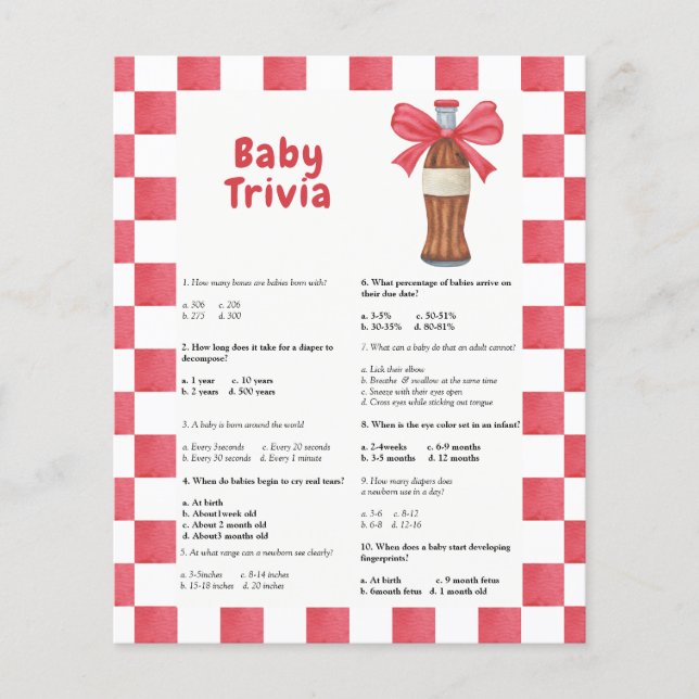 Lámina Bebida embotellada - Trivia de bebé | Juego de bab (Anverso)