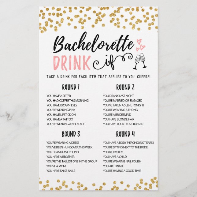 Lámina BEBIDA personalizada SI Bachelorette, juego de Fie (Anverso)