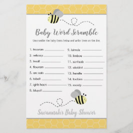 Lámina Bee Baby Shower Baby Word Scramble Game