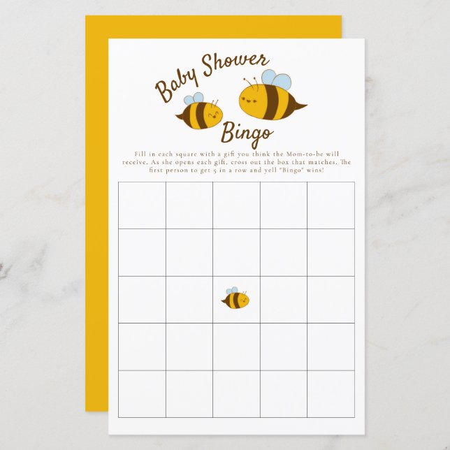 Lámina Bee Baby Shower Bingo Fiesta Game Cute