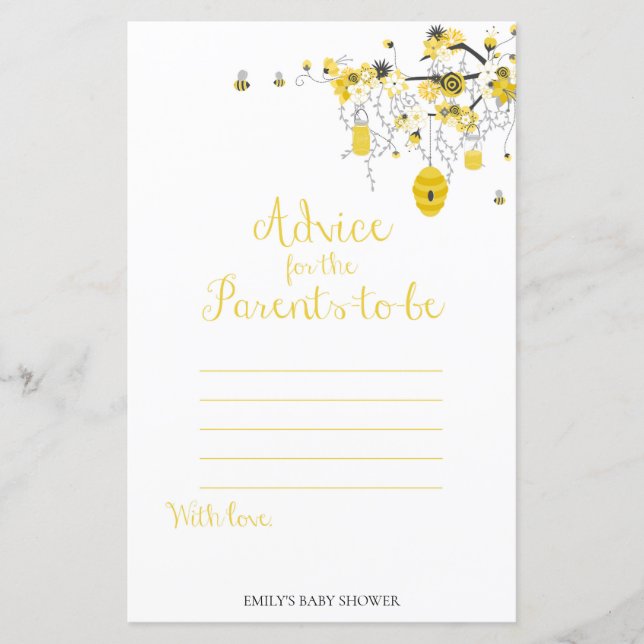 Lámina Bee Baby Shower Game - Consejos para los padres (Anverso)
