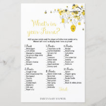 Bee Baby Shower Game - Qué hay en tu bolso