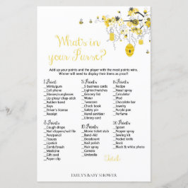 Lámina Bee Baby Shower Game - Qué hay en tu bolso