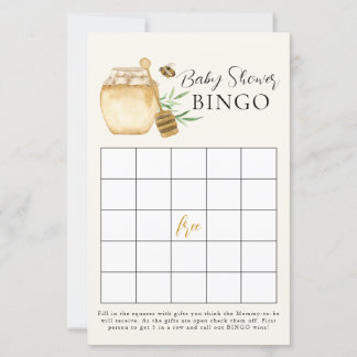 Lámina Bee Baby Shower Yellow Bingo Game Card
