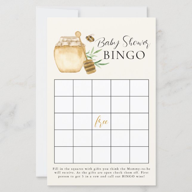 Lámina Bee Baby Shower Yellow Bingo Game Card (Anverso)