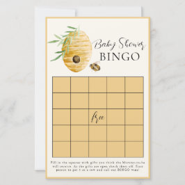 Lámina Bee Baby Shower Yellow Bingo Game Card