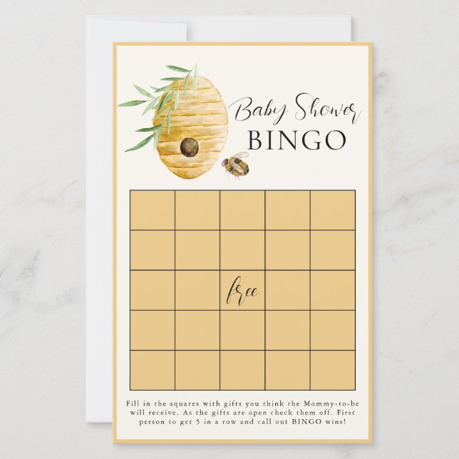 Lámina Bee Baby Shower Yellow Bingo Game Card (Anverso)