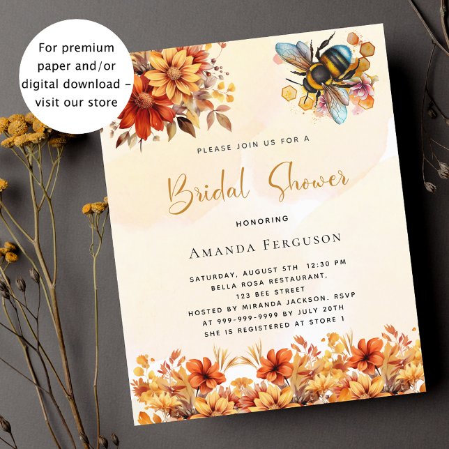 Lámina Bee Bridal ducha otoño invitación floral presupues (Subido por el creador)