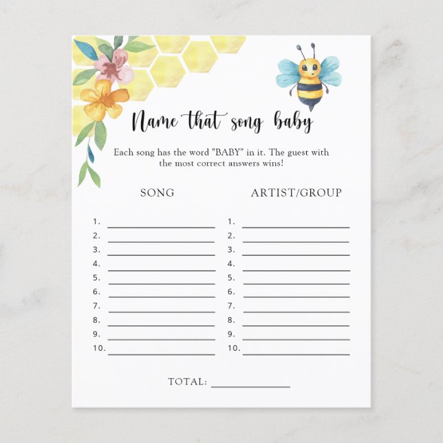 Lámina Bee floral - Nombrar la canción del bebé (Anverso)