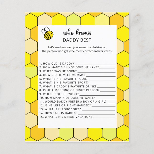 Lámina Bee floral Quién conoce mejor a DADDY (Anverso)