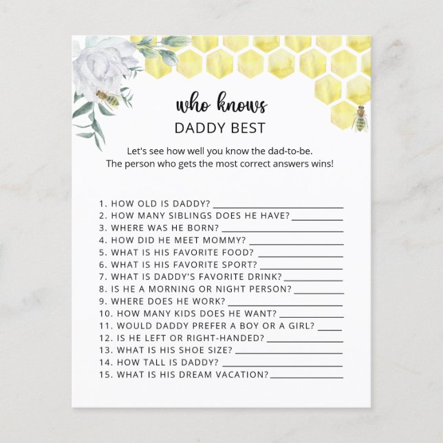 Lámina Bee floral Quién conoce mejor a DADDY (Anverso)