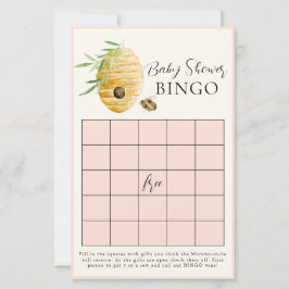 Lámina Bee Girl Baby Shower Blush Pink Bingo Game Card
