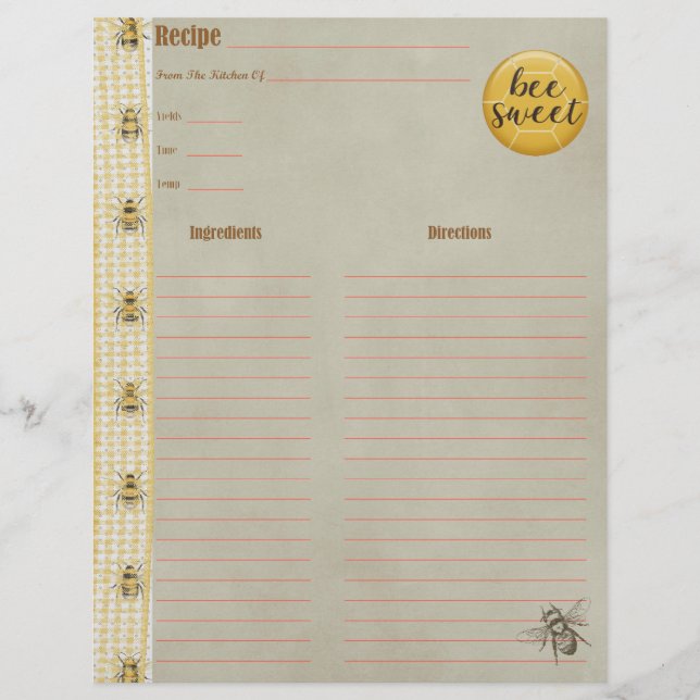 Lámina Bee Sweet Cookbook Insert (Anverso)