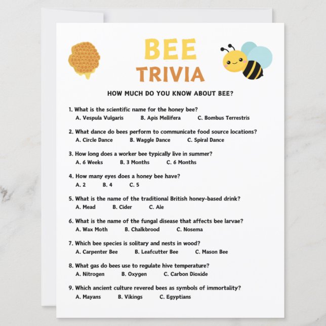 Lámina Bee Trivia Game (Anverso)