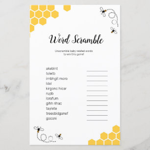 Lámina Bee Watercolor Word Scramble Game