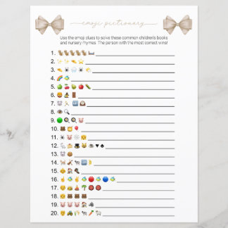 Lámina Beige Bow Emoji moderna Books Juego de Baby Shower