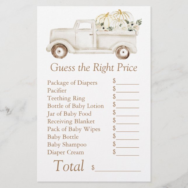 Lámina Beige Pequeña Calabaza Baby Shower Adivinan Precio (Anverso)