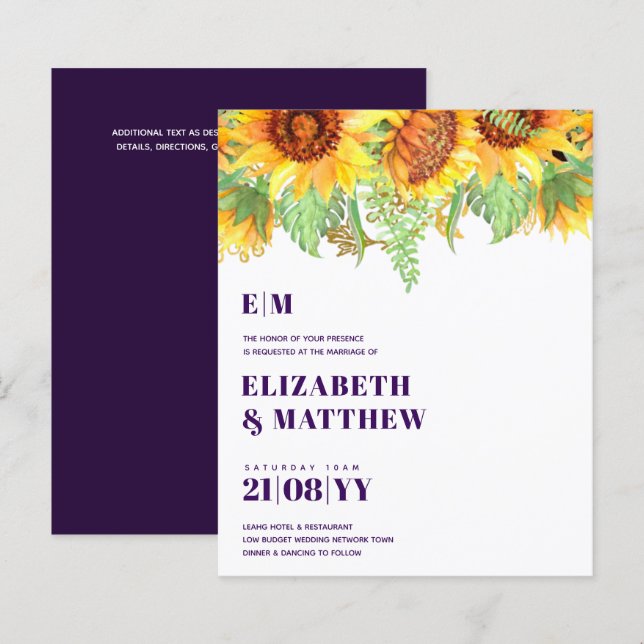 Lámina Bella Boda Sunflower Purple, de bajo presupuesto (Anverso / Reverso)