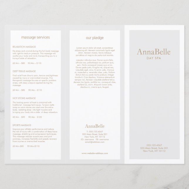 Lámina Belleza Gris claro Salón de pelo Spa TriFold Broch (Anverso)