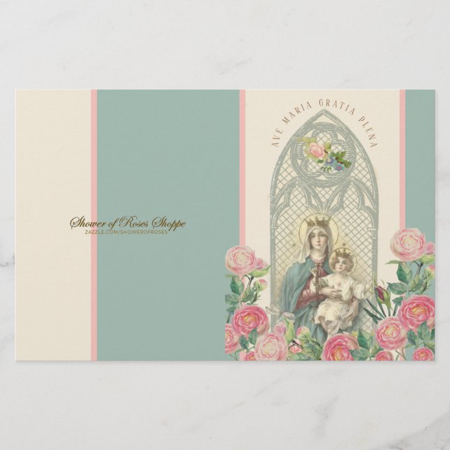Lámina Bendita Virgen María Jesús Oración St. Therese Ros (Anverso)