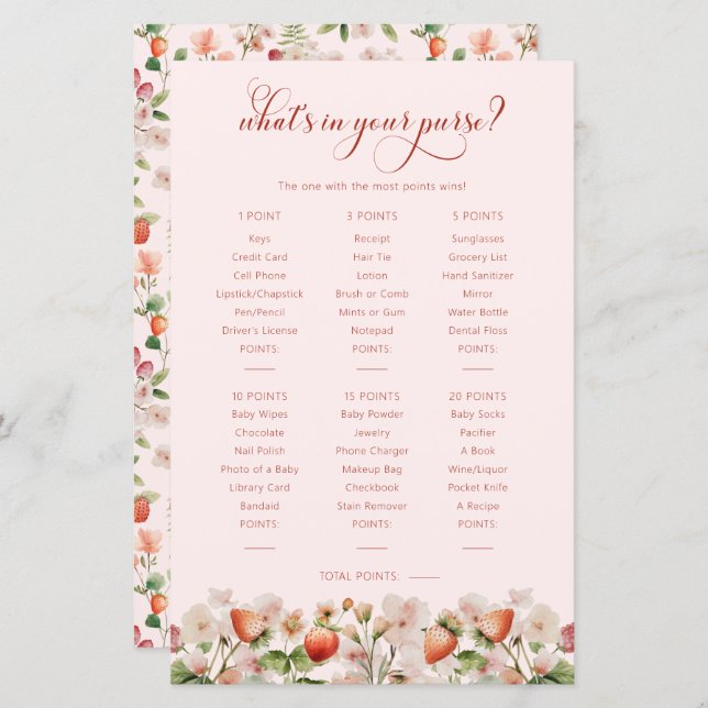 Lámina Berry Baby Shower Game (Anverso / Reverso)