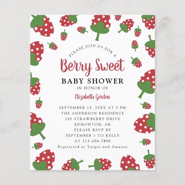 Lámina Berry Budget Sweet Baby Shower Strawberry Cute (Anverso)