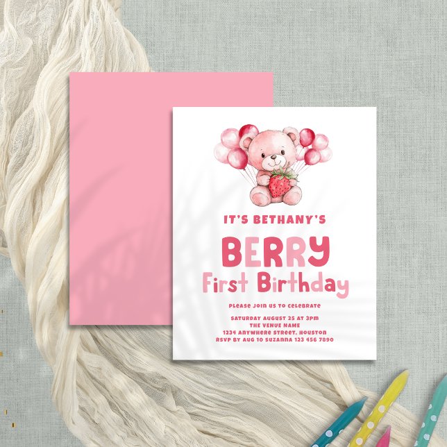Lámina Berry de primer cumpleaños Fresa primer Fiesta (Front and back view)