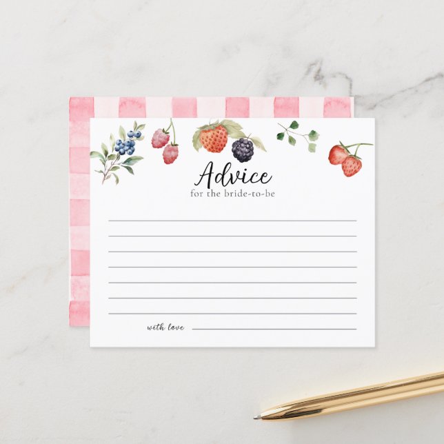 Lámina Berry in Love Berries Bridal Shower Advice Card (Anverso/Reverso In Situ)