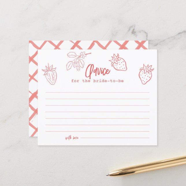 Lámina Berry in Love Strawberry Bridal Shower Advice Card (Anverso/Reverso In Situ)