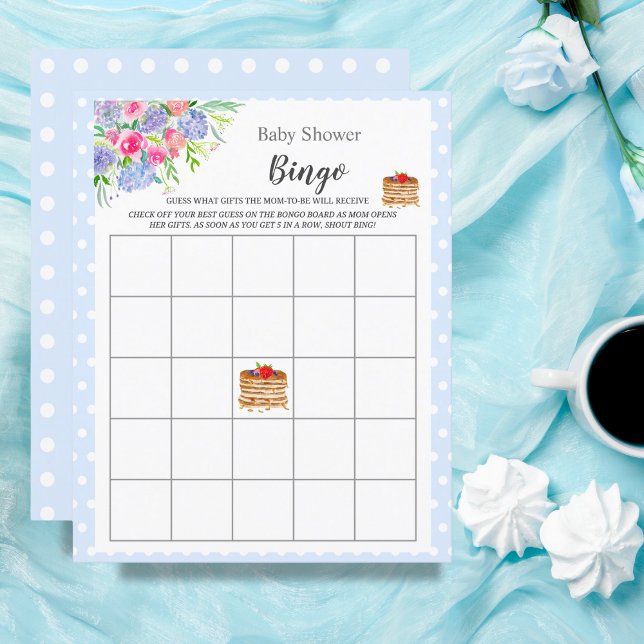 Lámina Berry Pancake Blue Baby Shower Bingo (Experience the enchantment of a Watercolor Berry Pancake Blue Gingham-themed Baby Shower.)
