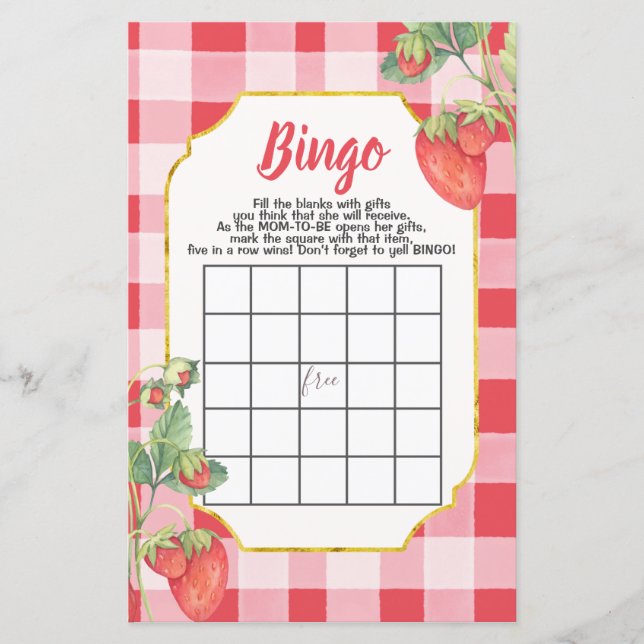 Lámina Berry Sweet Baby Shower Bingo Cards Paper Sheet (Anverso)
