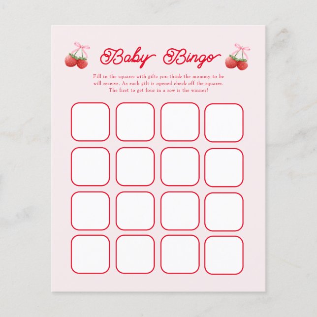 Lámina Berry Sweet Baby Shower Bingo Games (Anverso)