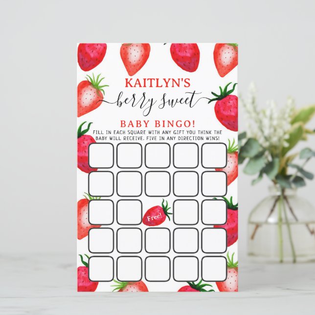 Lámina Berry Sweet Strawberry Baby Shower Bingo Juego (Anverso de pie)