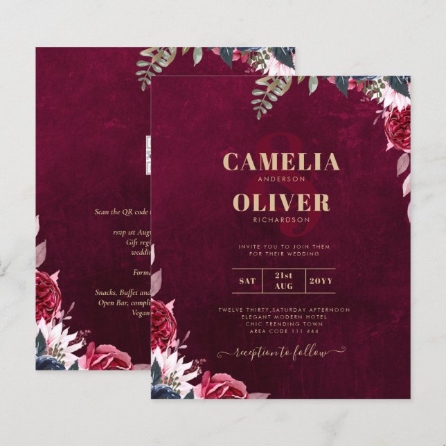 Lámina Berry Wine Floral Boda (Anverso / Reverso)