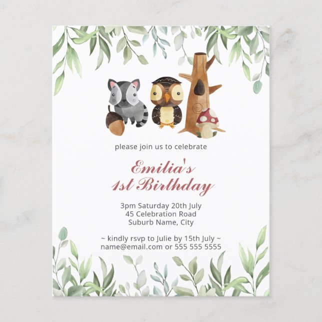 Lámina Bienes de Woodland Animals Verdor Primer Cumpleaño (Anverso)