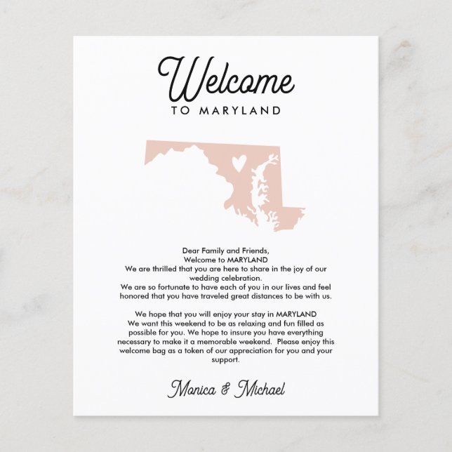 Lámina Bienvenido a la carta de MARYLAND y a cualquier CO (Anverso)
