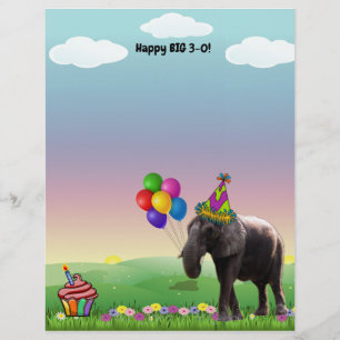 Lámina Big Fat Happy Birday con un elefante y una torta