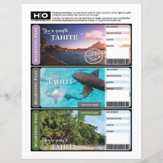 Lámina Billete burdo de tahiti para viajes y eventos
