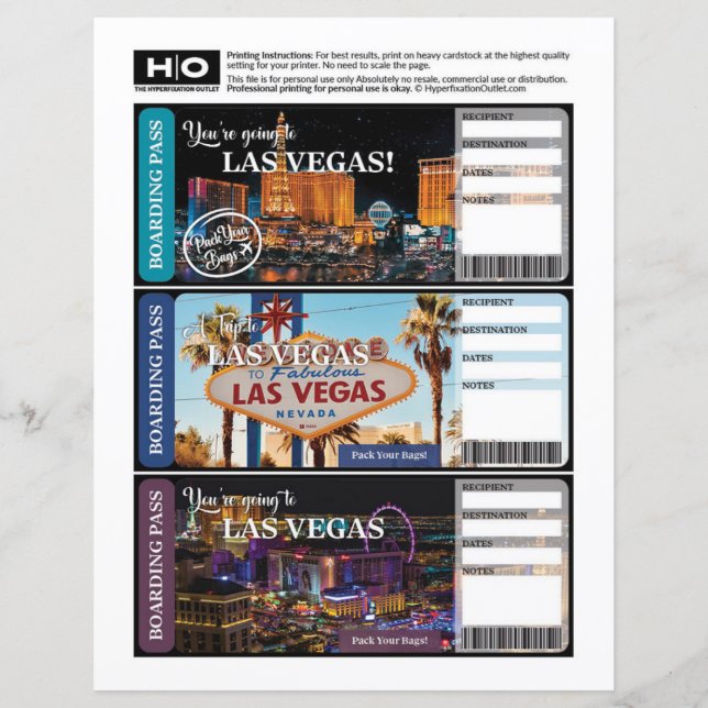 Lámina Billete de las Vegas para viajes y eventos (Anverso)