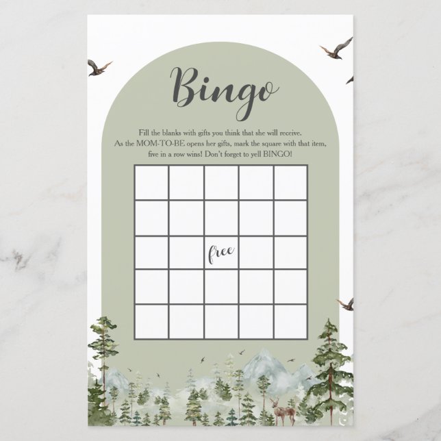 Lámina Bingo Baby Shower de Boy Pine Tree Forest (Anverso)