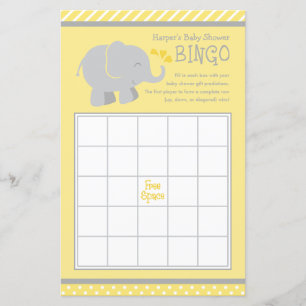 Lámina Bingo Baby Shower de elefante amarillo y gris mode