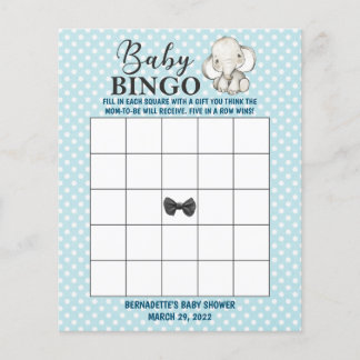 Lámina Bingo Baby Shower de Elefante Azul