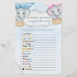 Lámina Bingo Baby Shower de elefante con globo de género 