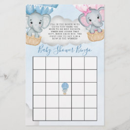 Lámina Bingo Baby Shower de elefante con globo de género 